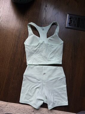 Fabletics Mint Green Racerback Sports Bra and High-Waist Shorts Set